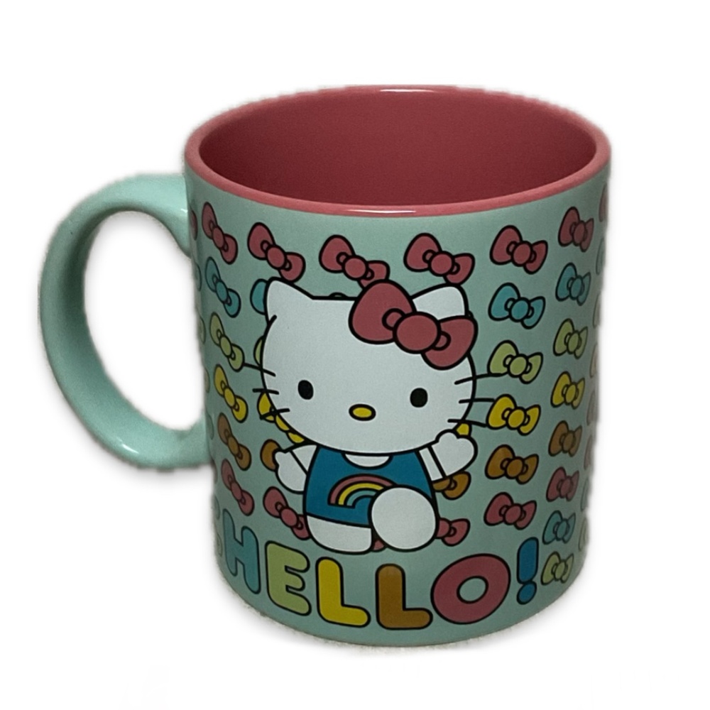 Hello kitty Rainbow pattern Blue teal mug